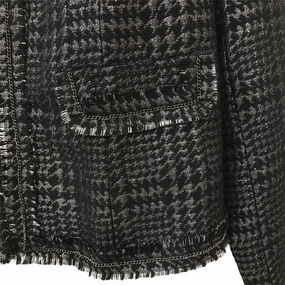 Apart Black & Sparkly Silver Tweed Fringe Zip Front Chain Detail Jacket - 12 NWT - Picture 5 of 16